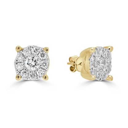 Round Diamond Cluster Stud Earrings