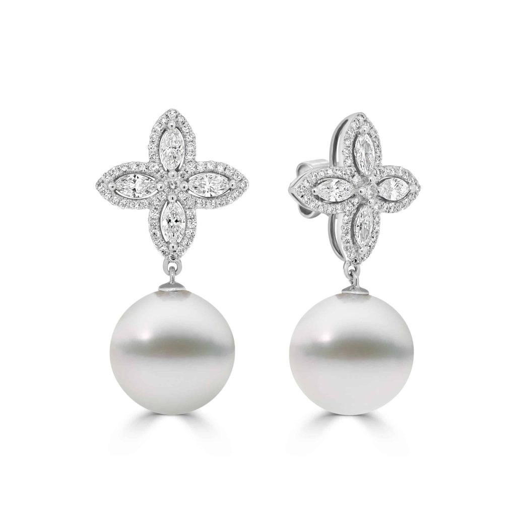 Pearl and Diamond Drop Earrings