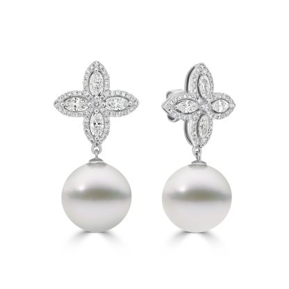Pearl and Diamond Drop Earrings