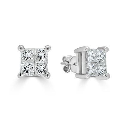 Princess Diamond Cluster Stud Earrings