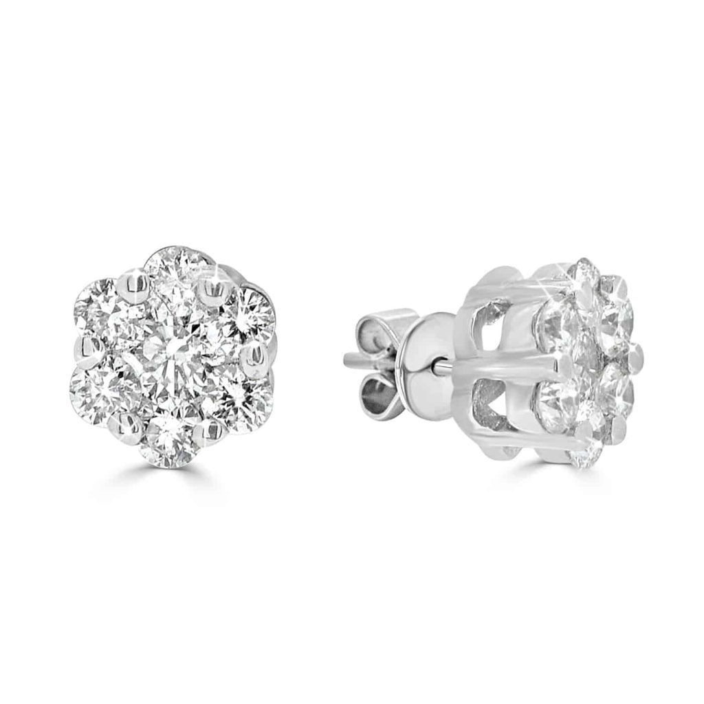 Round Diamond Cluster Earrings