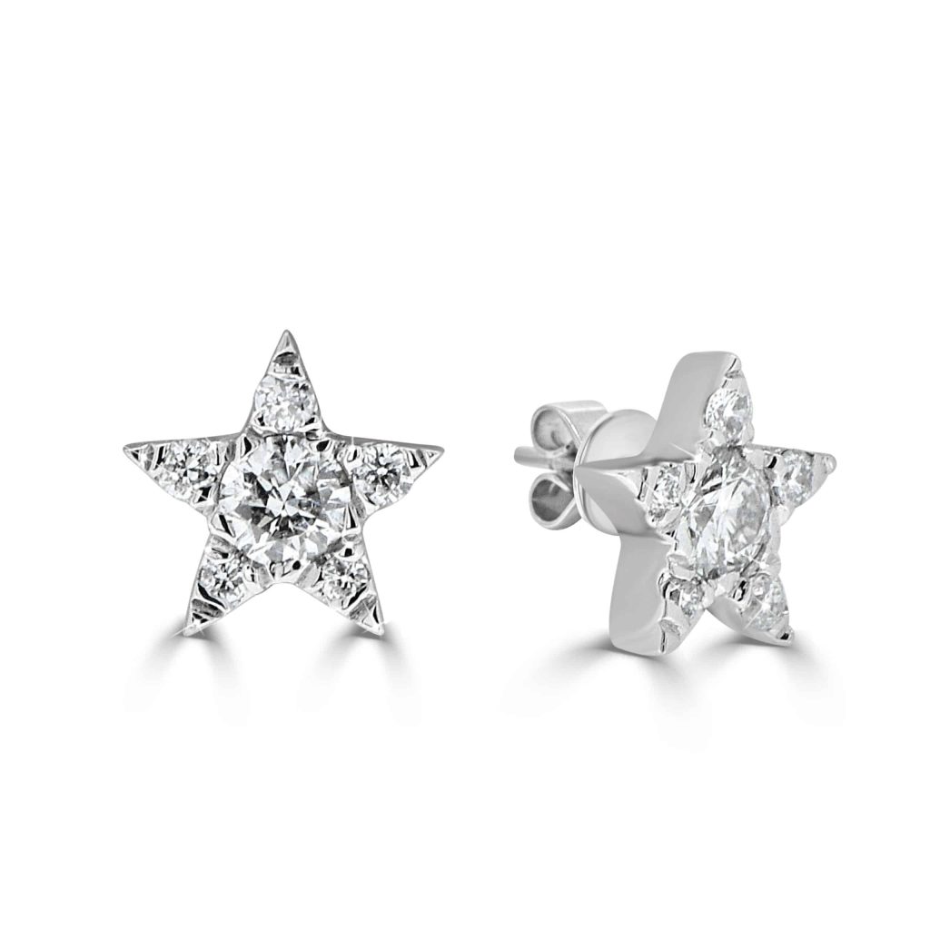 Round Diamond Star Stud Earrings