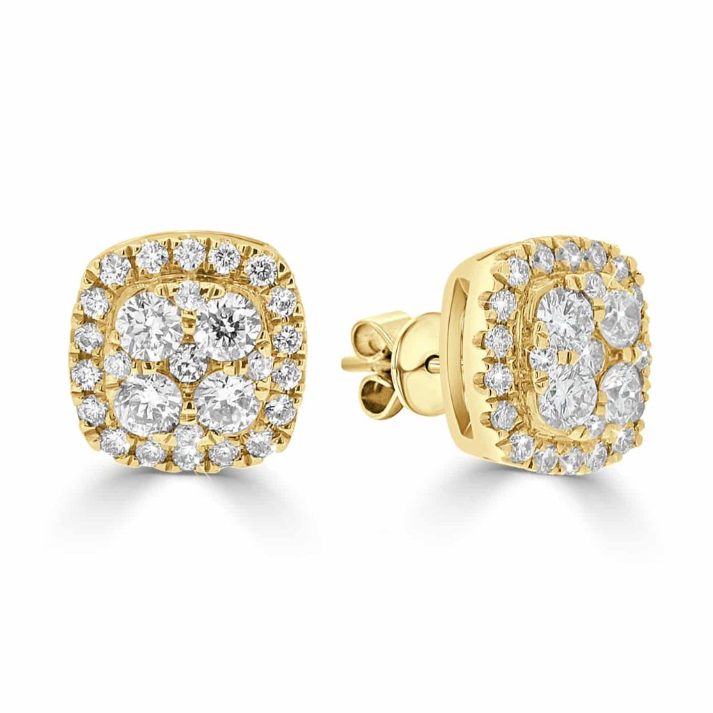 Round Diamond Cluster Earrings
