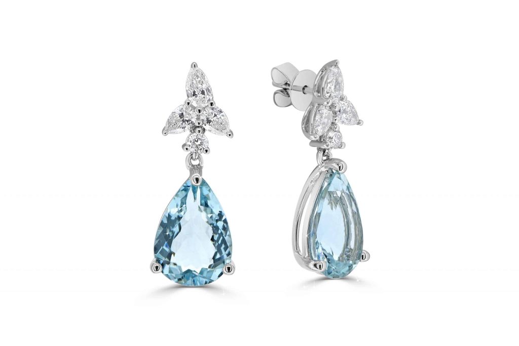 Aquamarine earrings with diamonds