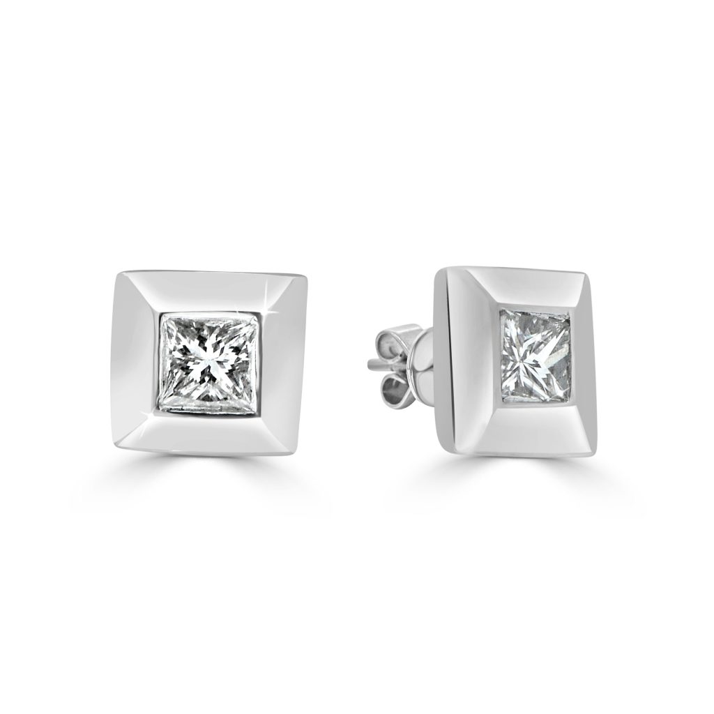 White Gold Princess Cut Diamond Studs