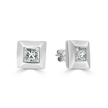 White Gold Princess Cut Diamond Studs