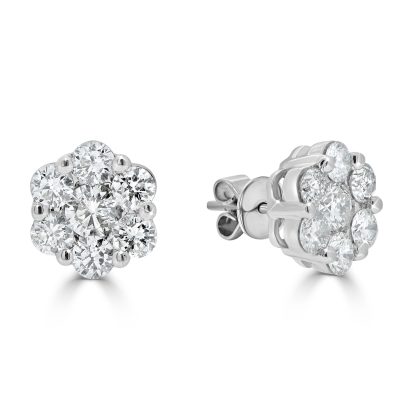 Round Diamond Cluster Stud Earrings