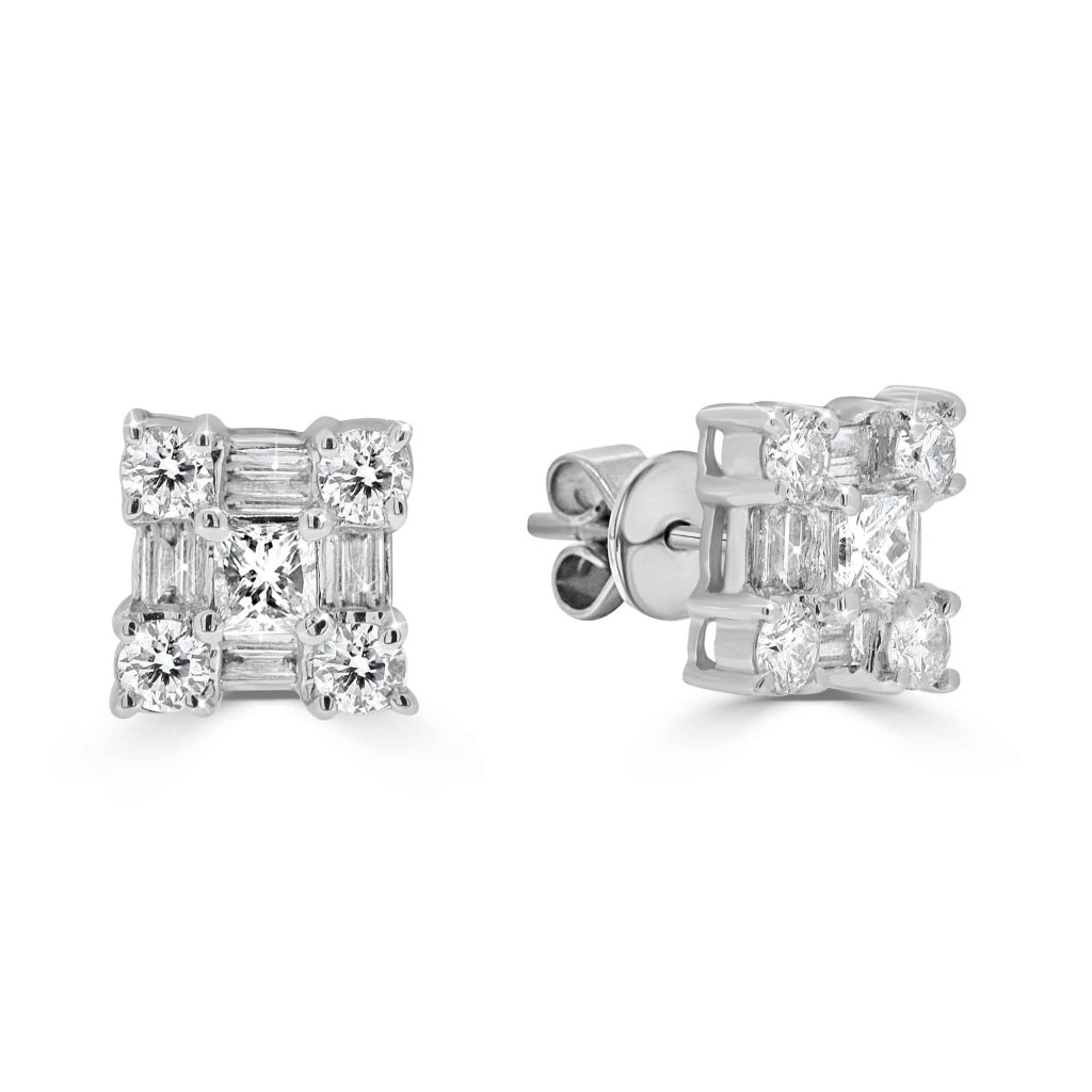 White Gold Baguette and Round Studs