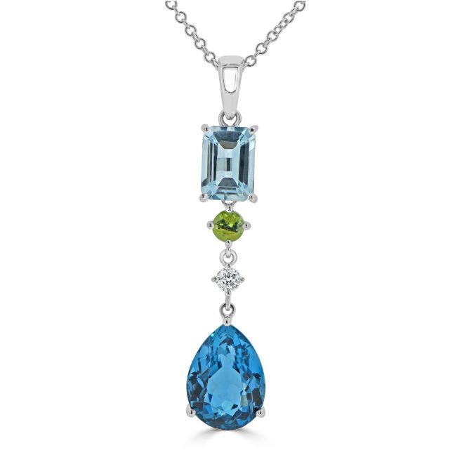 Pear London blue topaz, peridot and aquamarine pendantPear London blue topaz, peridot and aquamarine pendant
