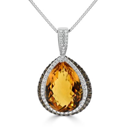 Pear yellow citrine with double halo pendant