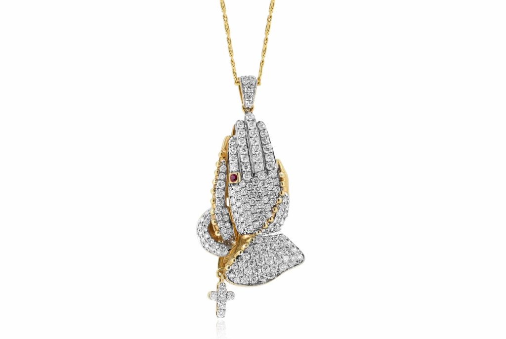 Round Diamond Twon Tone Prayer Hands Pendant