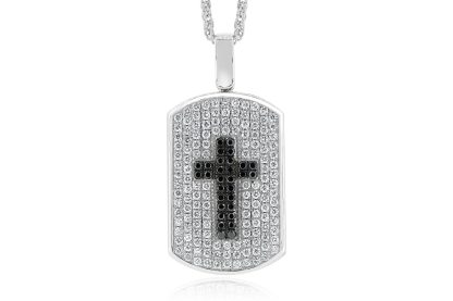 Round Diamond Dog Tag Cross Pendant