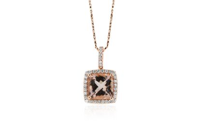 Morganite Pendant with Diamond Halo
