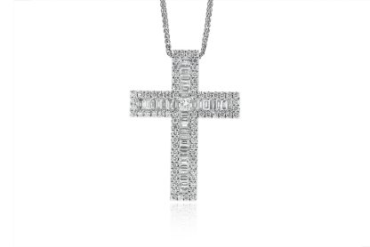 Baguette and Round Diamond Cross Pendant