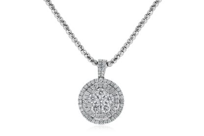 Round Diamond Double Halo Pendant
