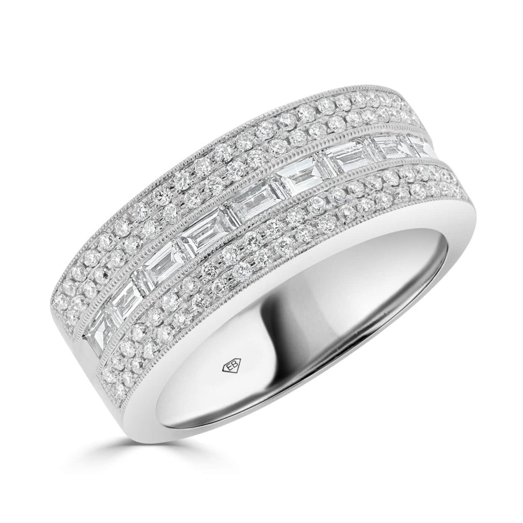 Round and Baguette Diamond Wedding Band