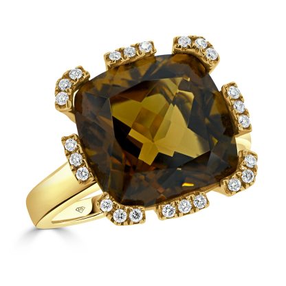 Smokey Quartz Dress Ring with Diamond Halo