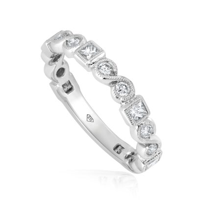 Round and Princess Diamond Wedding Band in Gold