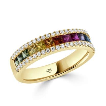 Colorful gemstone ring with diamonds