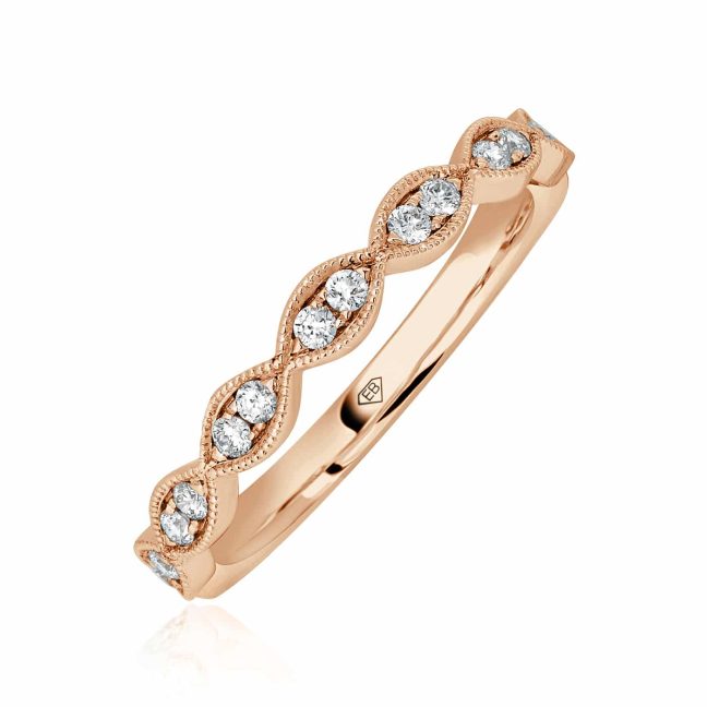 Milgrain Marquise Diamond BandRound Diamond Wedding Band in Gold