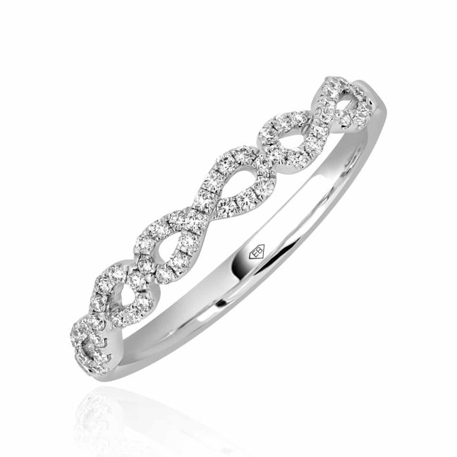 White Gold Diamond Ring with Three Infinity symbolRound Diamond Wedding Band in Gold