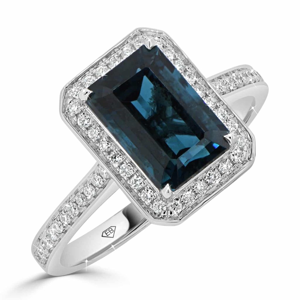 blue topaz ring with diamonds