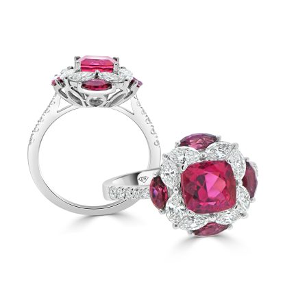 Rubellite and Marquise Diamond Dress Ring