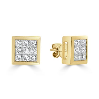 Princess Cut Diamond Cluster Earrings