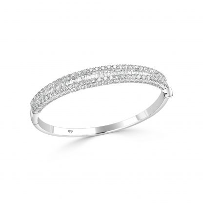 Round and Baguette Diamond Bangle in Gold