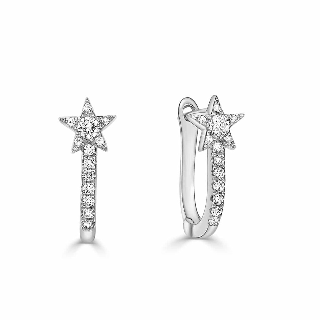 Round Diamond Star Hoop Earrings