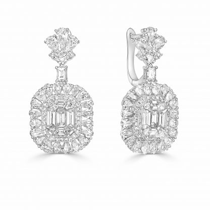 Pear, Round and Baguette Diamond Drop Earrings