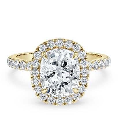 Elongated Cushion Diamond Engagement Ring with Halo
