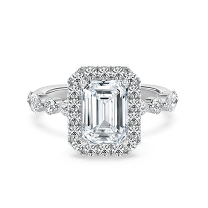 Emerald Diamond Engagement Ring with Halo