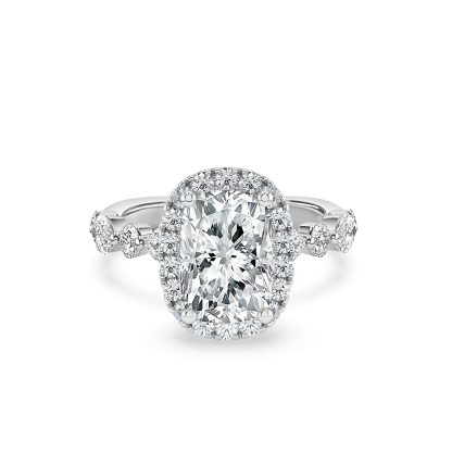 Elongated Cushion Diamond Engagement Ring with Halo