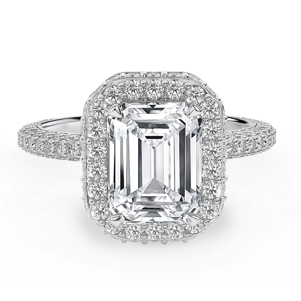 Emerald Diamond Engagement Ring with Halo