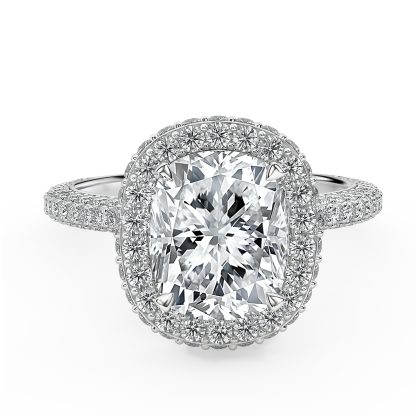 Elongated Cushion Diamond Engagement Ring with Halo