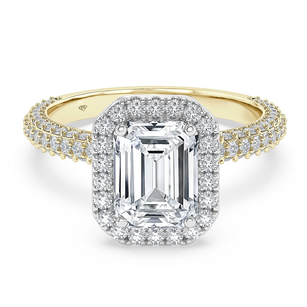 Emerald Diamond Engagement Ring with Halo