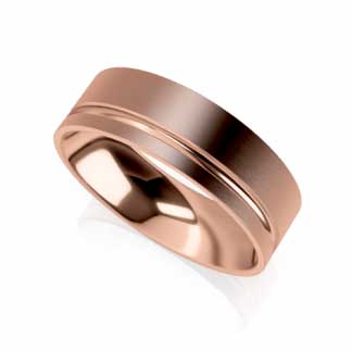 Men’s wedding ring in rose gold with a brushed centre and polished groove.