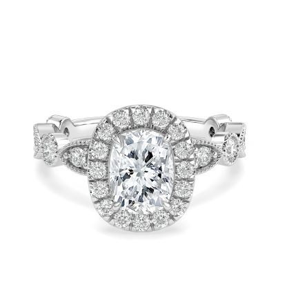 Rectangular Cushion Diamond Engagement Ring with Halo