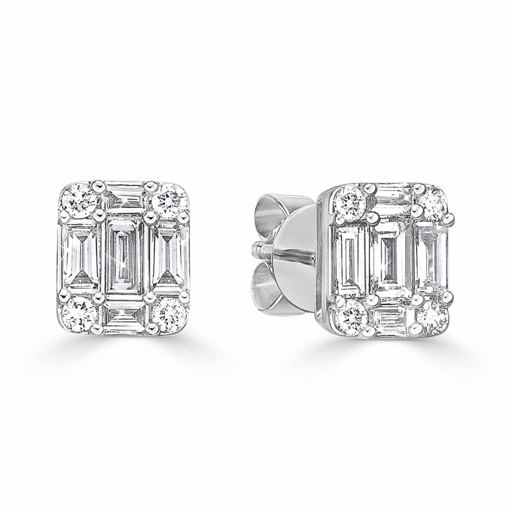 Baguette and Round Diamond Studs