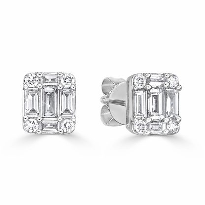 Baguette and Round Diamond Studs