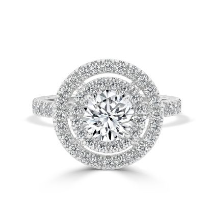 Round double halo engagement ring