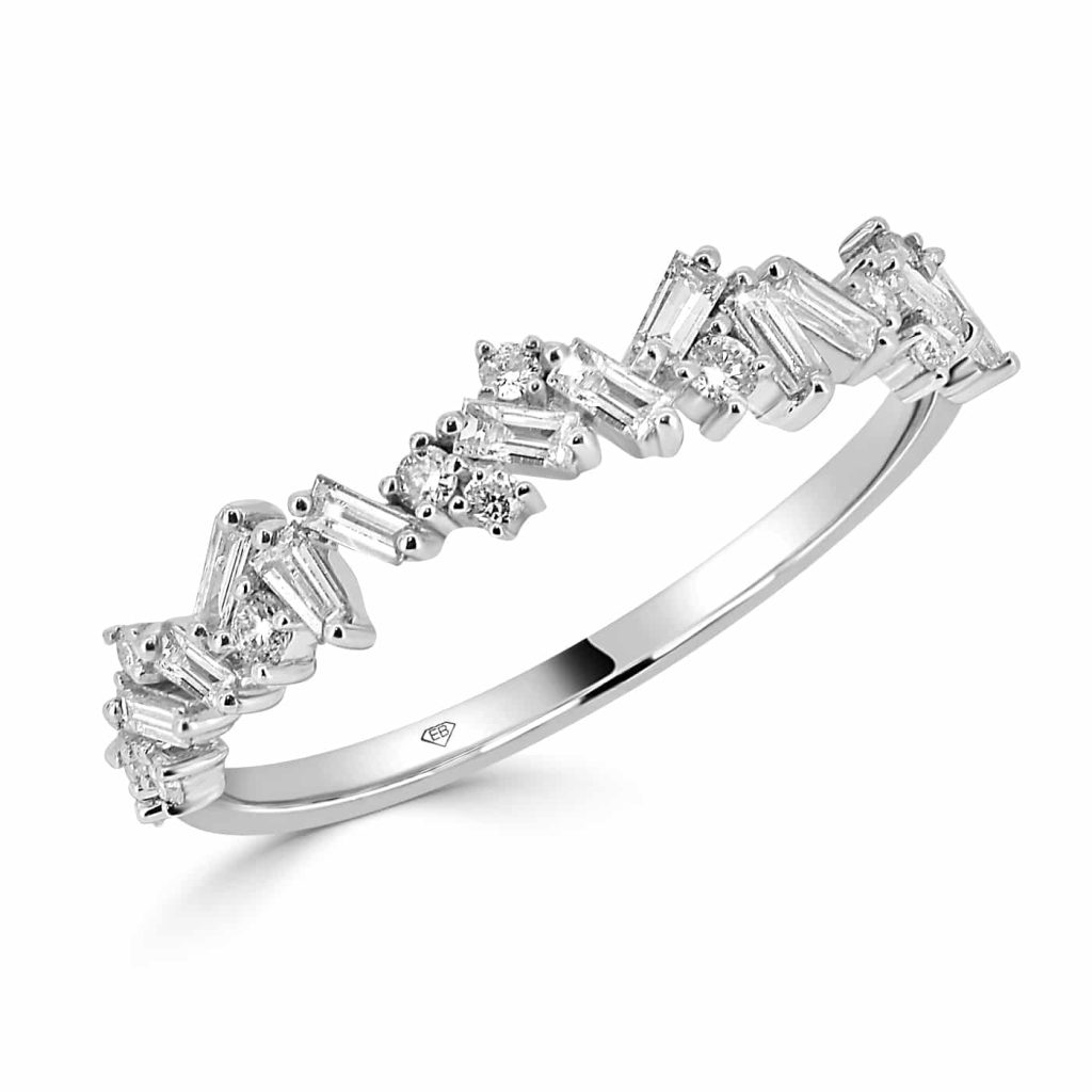 Round and Baguette Diamond Wedding Band