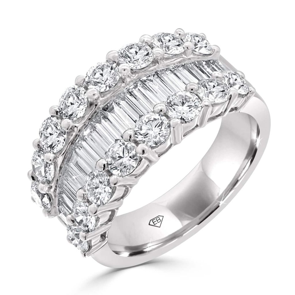Round Brilliant and Baguette Cut Diamonds Love Band