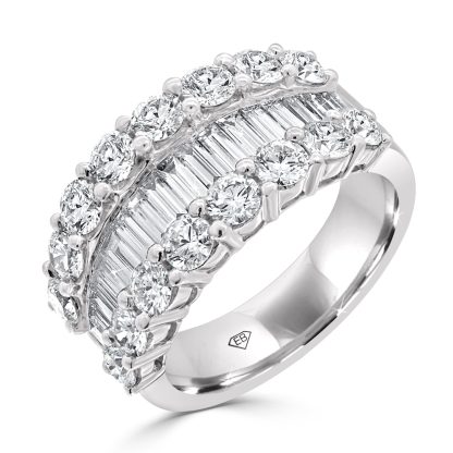 Round Brilliant and Baguette Cut Diamonds Love Band