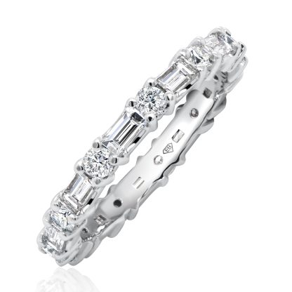Round and Baguette Diamond Wedding Band