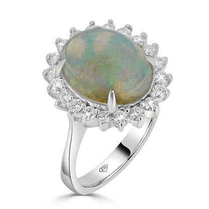 Opal Dress Ring with a Diamond Halo