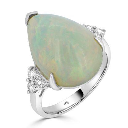Pear Opal With Diamond Trilogy Dress Ring