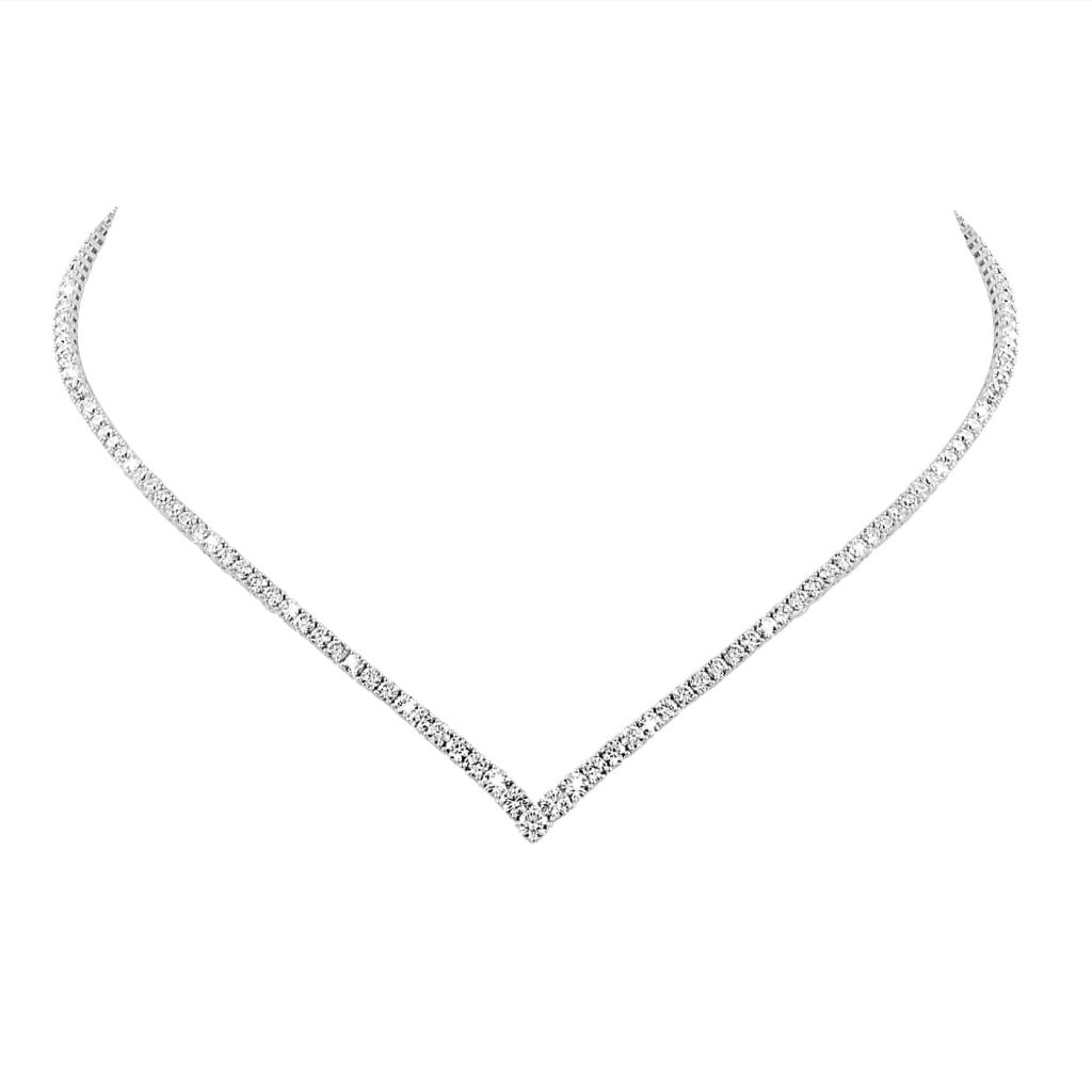 White Gold Diamond V Shape Tennis Necklace