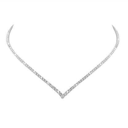 White Gold Diamond V Shape Tennis Necklace